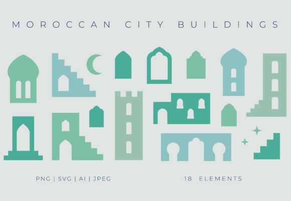 Cute Arabic City Buildings Clipart