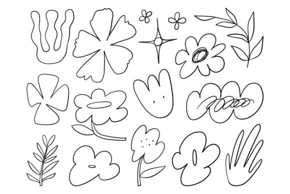 Flower Doodle Outline Clipart Set Review