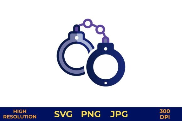 Handcuffs Icon in Purple Vector Design