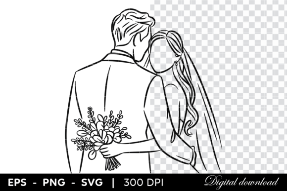 Minimalist Wedding Couple Line Art