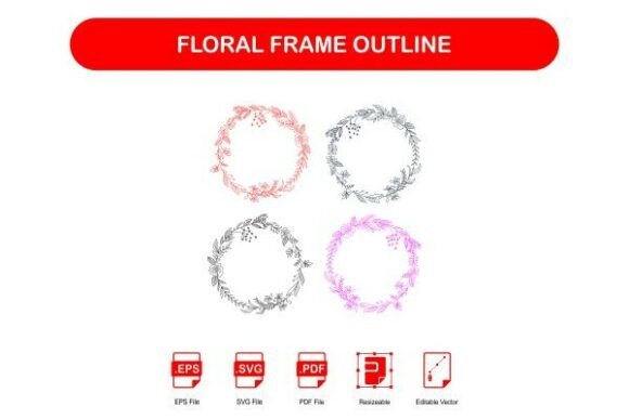 Round Floral Wedding Frame Outline