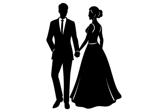 Silhouette Bride and Groom Holding Hands