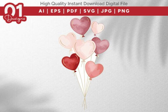 Watercolor Heart Balloons Clipart